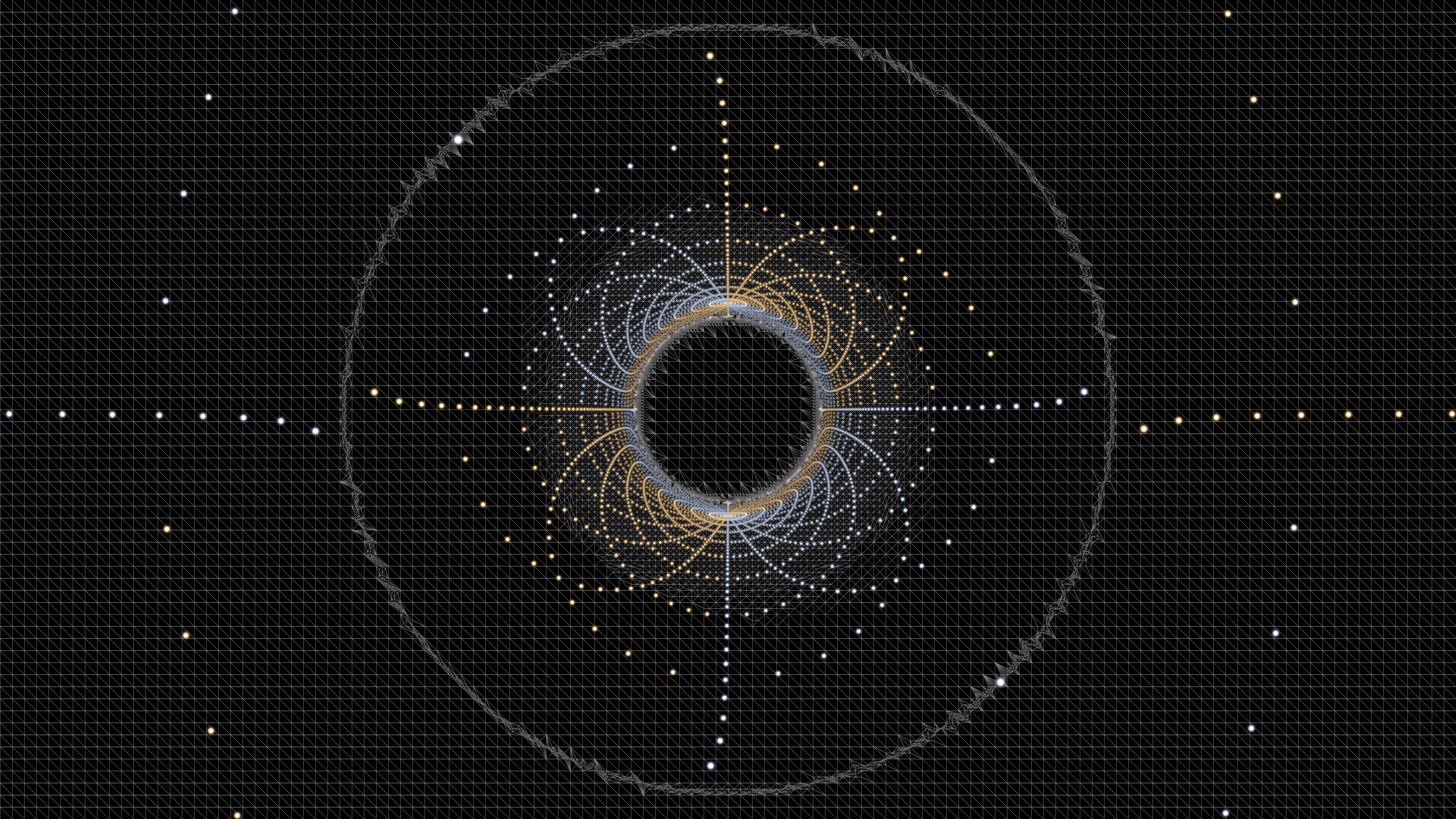 Synthetic stellar grid lensed by a Schwarzschild black hole, with adaptive mesh overlay