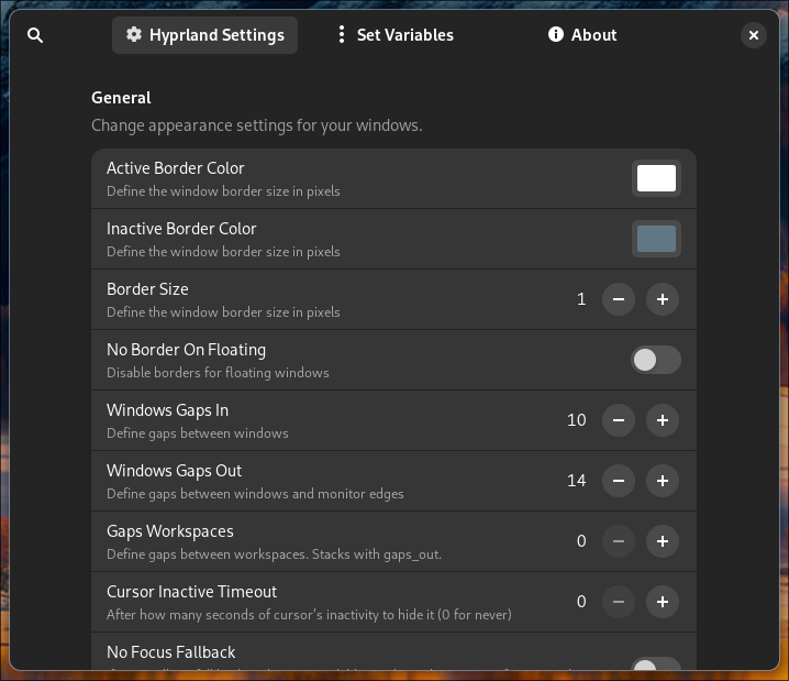 ML4W Hyprland Settings Screenshot